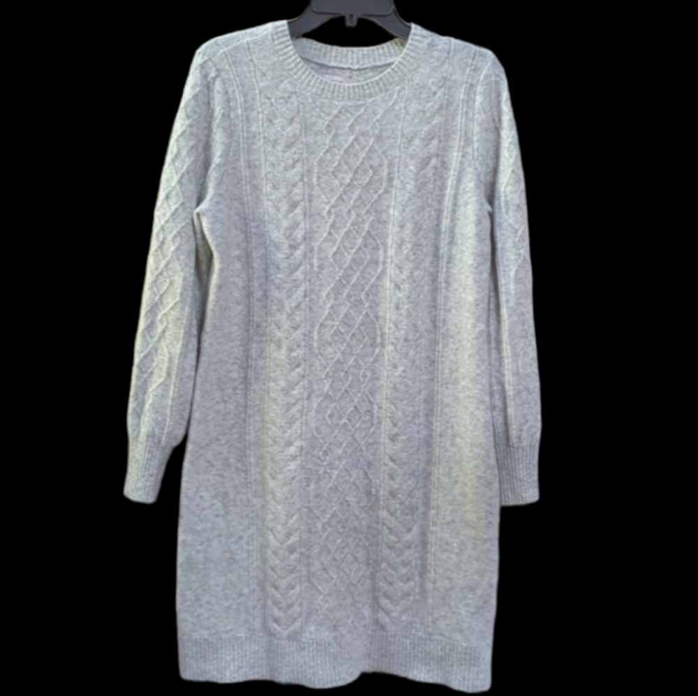 Loft, light gray cable knit sweater dress. Med